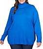 Color:Baltic - Image 1 - Plus Size Lightweight Jersey Knit Turtleneck Sweater