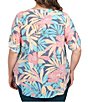 Color:Midnight Multi - Image 2 - Plus Size Tropical Print Notch Neck 3/4 Roll-Tab Sleeve Button Tie Front Shirt