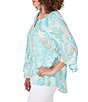 Color:Clear Blue Multi - Image 3 - Printed Knit Turkish Keyhole Bar Detail 3/4 Flounce Sleeve Top