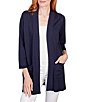 Color:Navy - Image 1 - Ribbed Placket Open-Front Pocket Cardigan