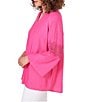 Color:Raspberry - Image 3 - Solid Split V-Neck 3/4 Lace Inset Bell Sleeve Top