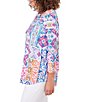 Color:Ultramarine Multi - Image 4 - Stretch Crepe Knit Printed Cut-Out Crew Neck 3/4 Bell Sleeve Eclectic Top