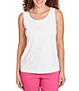 Color:White - Image 1 - Stretch Knit Scoop Neck Sleeveless Tank Top