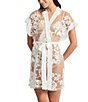 Color:Ivory - Image 1 - Charming Embroidered Lace Short Wrap Robe