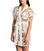 Color:Ivory - Image 3 - Charming Embroidered Lace Short Wrap Robe