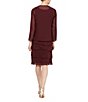 Color:Fig - Image 2 - Sequin Detail Scoop Neck Long Sleeve Chiffon Tiered 2-Piece Jacket Dress