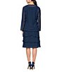 Color:Deep Navy - Image 2 - Sequin Detail Scoop Neck Long Sleeve Chiffon Tiered 2-Piece Jacket Dress