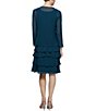 Color:Mid Teal - Image 2 - Sequin Detail Scoop Neck Long Sleeve Chiffon Tiered 2-Piece Jacket Dress