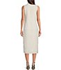 Color:White - Image 2 - Metallic Linen Stand Collar Sleeveless Side Slit Midi Shirt Dress