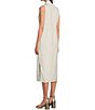 Color:White - Image 4 - Metallic Linen Stand Collar Sleeveless Side Slit Midi Shirt Dress