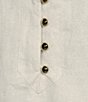 Color:White - Image 5 - Metallic Linen Stand Collar Sleeveless Side Slit Midi Shirt Dress