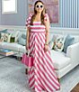 Color:Hibiscus/White Stripe - Image 1 - x Style Charade Megan Square Neck Tie Shoulder Strap Stripe Print Maxi Dress