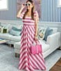 Color:Hibiscus/White Stripe - Image 2 - x Style Charade Megan Square Neck Tie Shoulder Strap Stripe Print Maxi Dress