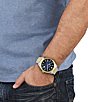 Color:Two Tone/Blue - Image 4 - Men's Ferragamo Classic Quartz Analog Two Tone Stainless Steel Bracelet Watch