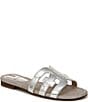 Color:Silver - Image 1 - Bay Metallic Leather Double E Logo Slide Sandals