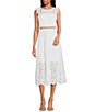 Color:White - Image 1 - Eyelet Cut-Outs Round Neck Sleeveless Midi Dress