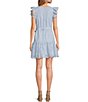 Color:Soft Blue - Image 2 - Eyelet V-Neck Flutter Sleeve Ruffle Hem Tie Waist Mini Dress