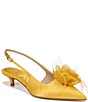 Color:Sunflower - Image 1 - Faye Satin Kitten Heel Slingback Sheer Flower and Feather Detail Pumps