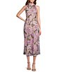 Color:Lavender Multi - Image 1 - Floral Lace Sequin Mock Neck Sleeveless Tie Back Midi Dress