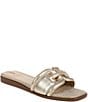 Color:Gold Quartz - Image 1 - Irina Metallic Leather Double E Square Toe Flat Slide Sandals
