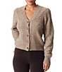 Color:Taupe - Image 1 - Julietta Ribbed Knit V-Neck Puff Sleeve Button Front Cardigan