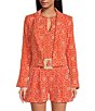 Color:Tigerlily - Image 1 - Leia Notched Lapel Collar Long Sleeve Copped Blazer
