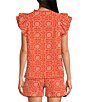 Color:Tigerlilly - Image 2 - Rey V-Neck With Ruffle Trim Short Pleat Sleeve Blouse
