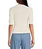 Color:Arctic Wolf - Image 2 - Rib Knit Adelia Square Neck Short Sleeve Scalloped Hem Fitted Pullover Top