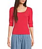 Color:Dubarry - Image 1 - Rib Knit Adelia Square Neck Short Sleeve Scalloped Hem Fitted Pullover Top