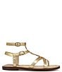 Color:Gold - Image 2 - Talya Metallic Strappy Gladiator Logo Charm Stud Detail Thong Sandals