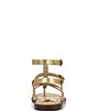 Color:Gold - Image 3 - Talya Metallic Strappy Gladiator Logo Charm Stud Detail Thong Sandals