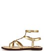 Color:Gold - Image 5 - Talya Metallic Strappy Gladiator Logo Charm Stud Detail Thong Sandals