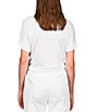 Color:White - Image 2 - All Day Tie Waist Crew Neck Short Rolled Sleeve Tee Shirt