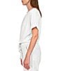Color:White - Image 3 - All Day Tie Waist Crew Neck Short Rolled Sleeve Tee Shirt