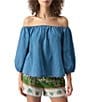 Color:Bit of Blue - Image 1 - Beach To Bar Off-The-Shoulder Neck 3/4 Sleeve Blouse