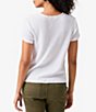 Color:White - Image 2 - By My Side V Neck Short Sleeve Button Tie Front Tee