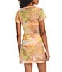 Color:Multi - Image 2 - Camo Palm Leaf Print Crew Neck Short Sleeve Mesh Dress Swim Cover-Up