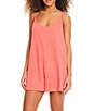 Color:Watermelon Sugar - Image 1 - Coastal Covers Solid V-Neck Cut-Out Tie Back Seam Detail Swim Cover-Up Romper