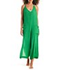 Color:Green Flare - Image 1 - Coastal V-Neck Patch Pocket Jumpsuit Cover-Up