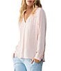 Color:Rose Essence - Image 1 - Crinkle Satin Point Collar V-Neck Long Sleeve Button Cuff Top
