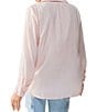 Color:Rose Essence - Image 2 - Crinkle Satin Point Collar V-Neck Long Sleeve Button Cuff Top