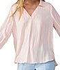 Color:Rose Essence - Image 4 - Crinkle Satin Point Collar V-Neck Long Sleeve Button Cuff Top