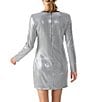 Color:Micro Houndstooth - Image 2 - Dance Moves Sequin Houndstooth Crew Neck Long Sleeve Mini Dress