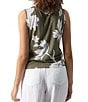 Color:Plant Lif - Image 2 - Floral Print Crew Neck Sleeveless Twisted Tank