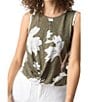 Color:Plant Lif - Image 3 - Floral Print Crew Neck Sleeveless Twisted Tank