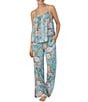 Color:Blue Floral - Image 1 - Floral Print Woven Tank & Pant Pajama Set