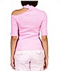 Color:Pink No. 3 - Image 2 - Half My Heart Mock Neck Short Sleeve Cut-Out Sustainable Knit Shirt