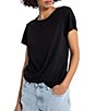 Color:Black - Image 2 - High Street Wrap Front Round Neck Short Sleeve Tee Shirt