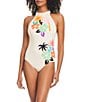 Color:White Sand - Image 1 - Island Mirage Floral Print High Neck One Piece Swimsuit