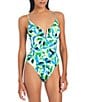 Color:Blue/Green Multi - Image 1 - Jigsaw Petals Printed V-Wire Neck Criss Cross Back One Piece Swimsuit